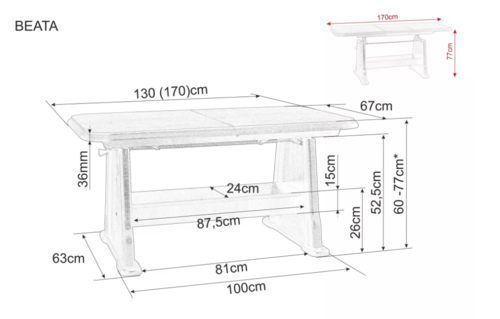 Холна маса БЕАТА с повдигащ и разтегателен механизъм