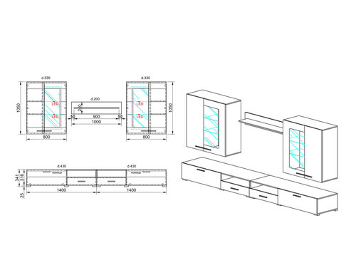 Секционен шкаф Мираж
